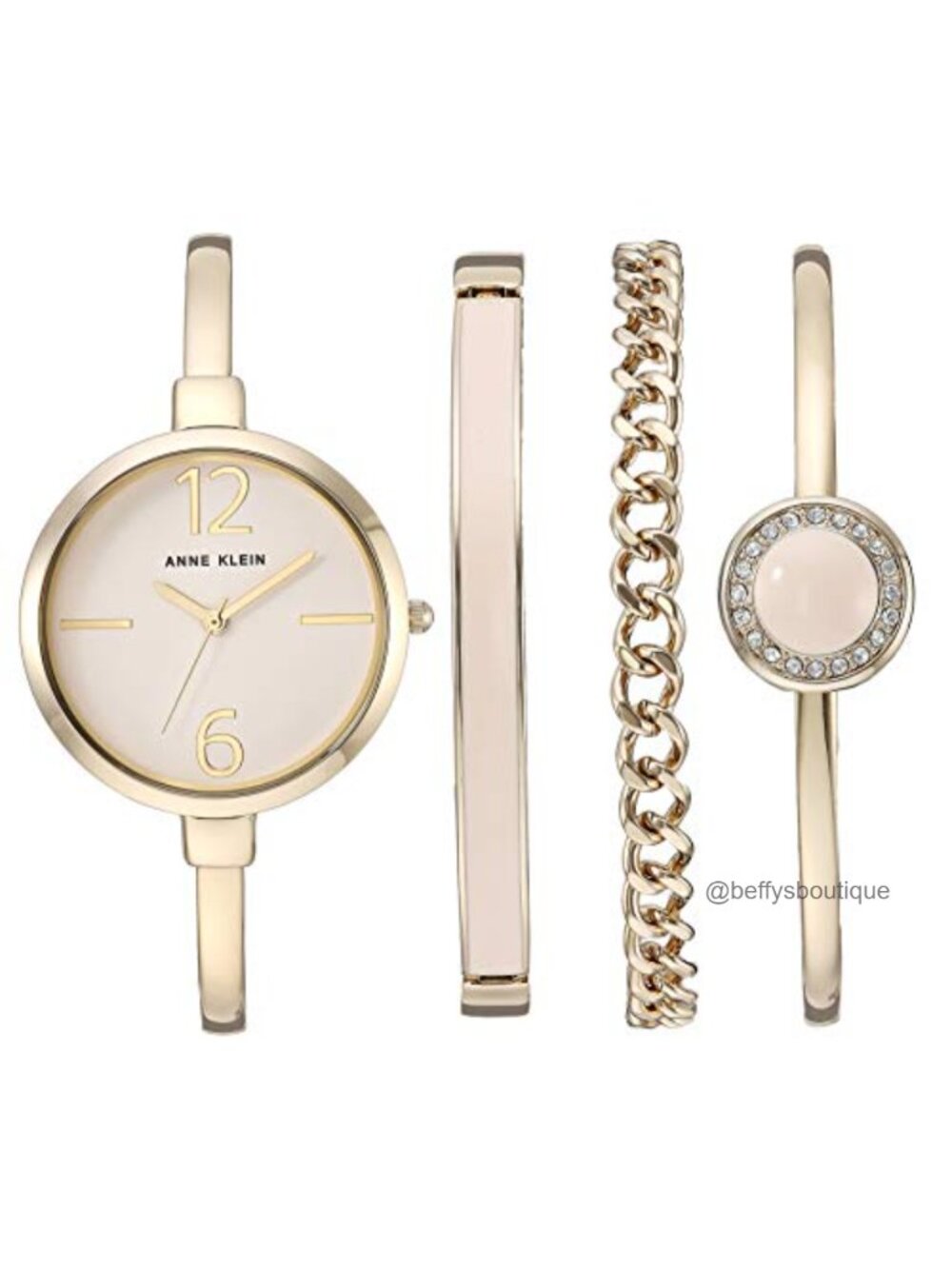 Anne Klein Bangle Watch with Crystal Bracelet Set - Gold Tone